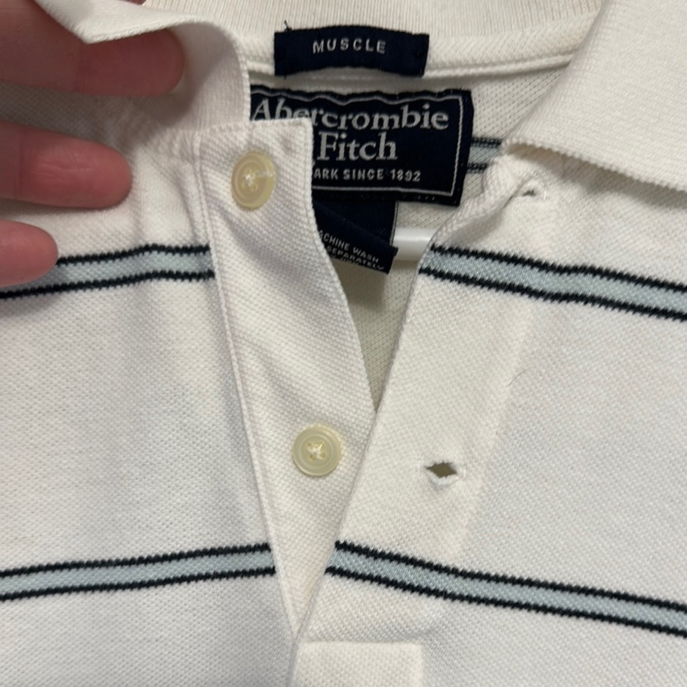 Abercrombie & Fitch White and Blue Polo Shirt - Picture 5 of 7